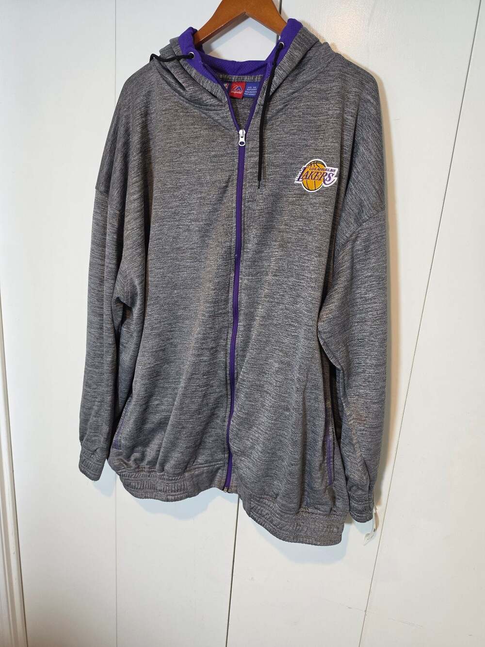 Majestic Los Angeles Lakers NBA Heather Gray Full-Zip Hoodie, Size 4XL